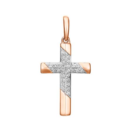 Серебряная подвеска Крест с фианитами и позолотой