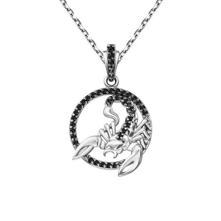 Серебряная подвеска с фианитами со знаком зодиака Скорпион и родированием