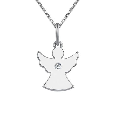 Серебряная подвеска Ангел с фианитом и родированием