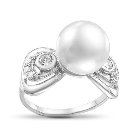 Кольцо из серебра с жемчугом SWAROVSKI и фианитами