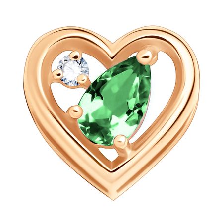Золотая подвеска Сердце с изумрудом и бриллиантом с родированием