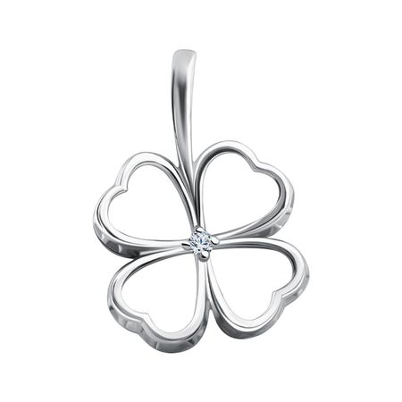 Серебряная подвеска Четырехлистник с фианитом и родированием