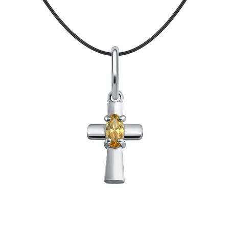 Серебряная подвеска Крест с фианитом и родированием