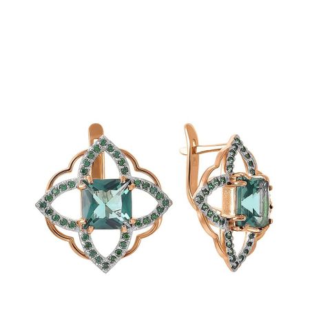 Серьги из золота с кварцем и фианитами