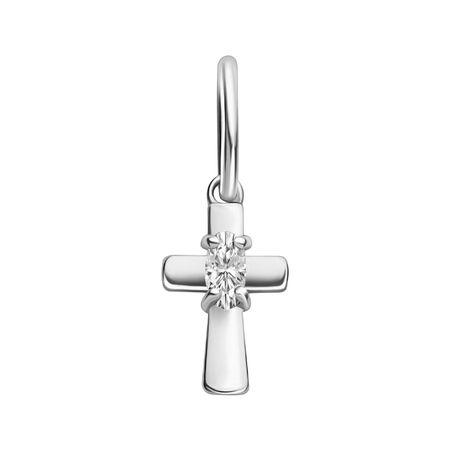 Серебряная подвеска Крест с фианитом и родированием