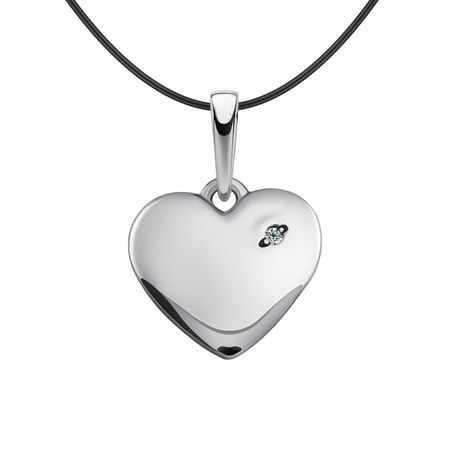 Серебряная подвеска Сердце с фианитом и родированием