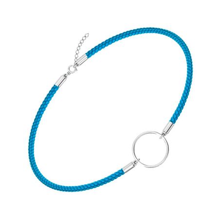 Текстильный шнурок с серебряным замком и подвеской с родированием