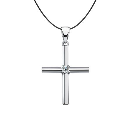 Серебряная подвеска Крест с фианитом и родированием