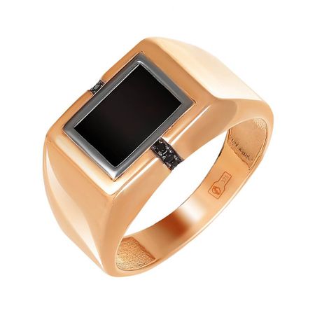 Кольцо-печатка из золота со шпинелью нано и фианитами