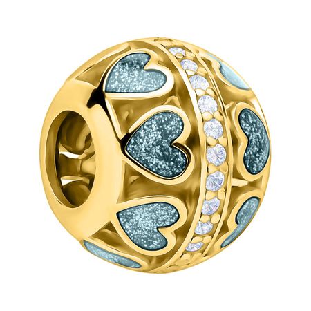 Серебряный шарм Сердце с эмалью и фианитами с позолотой