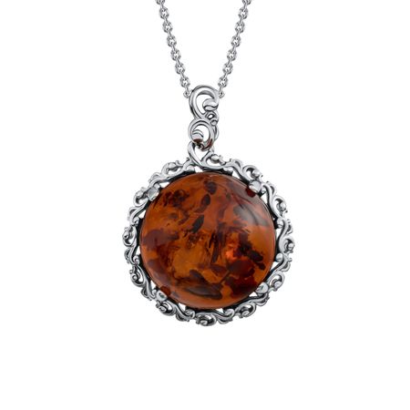 Серебряная подвеска с янтарем и платинированием