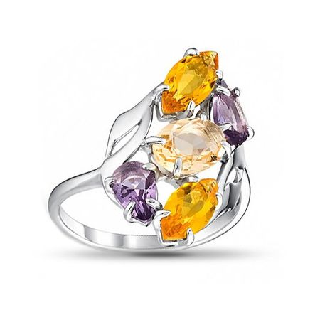 Серебряное кольцо с аметистом и морганитом с цитрином
