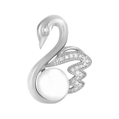 Серебряная подвеска Лебедь с жемчугом и фианитами с родированием михаил леонидович хазин лебедь мирового кризиса