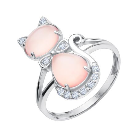 Серебряное кольцо с агатами и фианитами с родированием