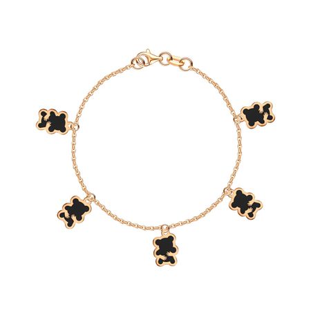 Серебряный браслет Мишки с эмалью и позолотой