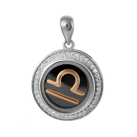 Серебряная подвеска с фианитами со знаком зодиака Весы