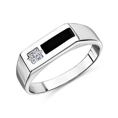 Серебряное кольцо-печатка с эмалью и фианитом