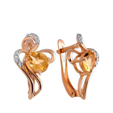 Серьги из золота с цитринами и фианитами