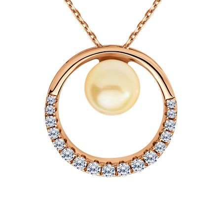 Серебряная подвеска с жемчугом и фианитами с позолотой