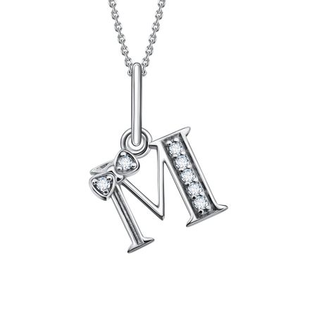 Серебряная подвеска буква М с фианитами и родированием