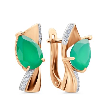 Золотые серьги с агатом и фианитами с родированием