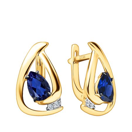 Золотые серьги с сапфирами и бриллиантами с чернением и родированием