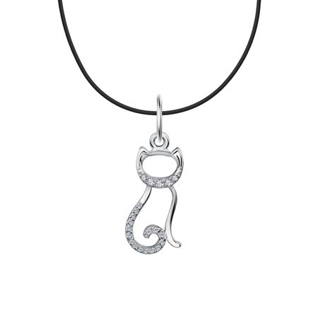 Серебряная подвеска Кошка с фианитами и родированием подвеска maxijoy кошка 9 6см розовая стекло