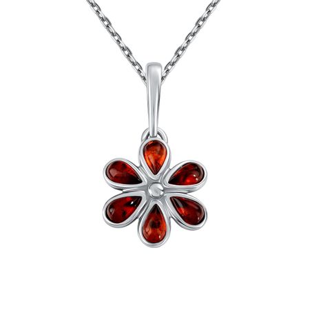 Серебряная подвеска с янтарем и платинированием