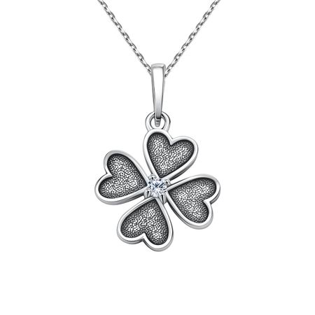 Серебряная подвеска Клевер с фианитом и чернением