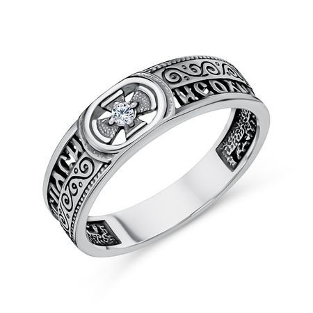 Серебряная печатка с фианитом и чернением