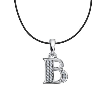 Серебряная подвеска буква В с фианитами и родированием