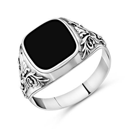 Серебряная печатка с обсидианом и чернением