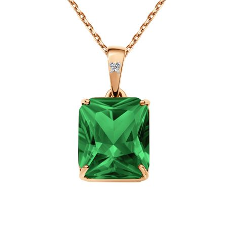 Золотая подвеска с изумрудом и бриллиантом с родированием