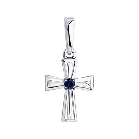 Золотая подвеска Крест с сапфиром и родированием