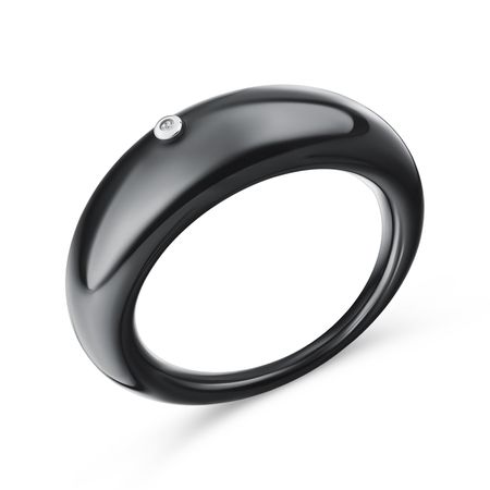 Керамическое кольцо с серебряной вставкой и фианитом