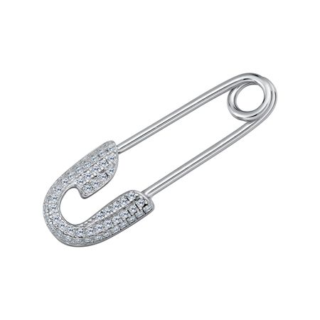 Серебряная брошь-булавка с фианитами и родированием