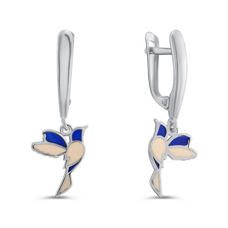 Серьги детские Птица из серебра с эмалью