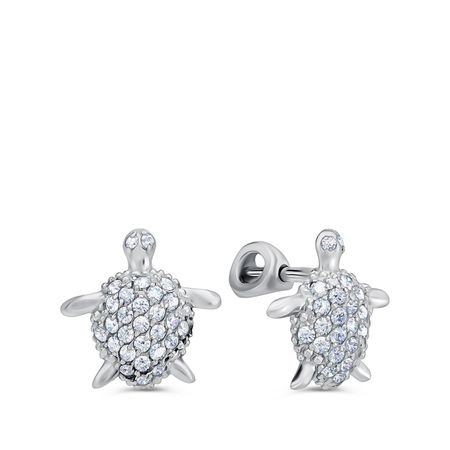 Серебряные серьги Черепаха с фианитами и родированием