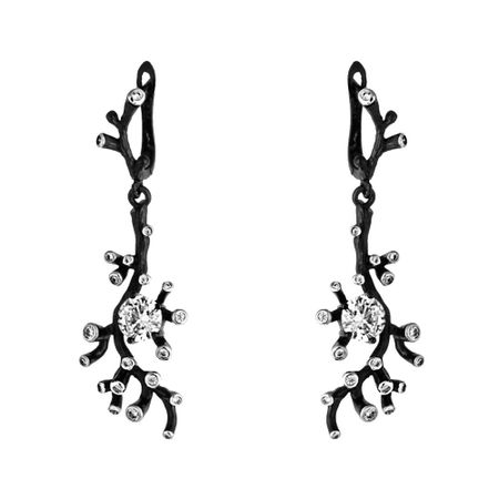 Серебряные серьги с кварцем и фианитами с родированием