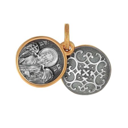 Серебряный образок Святая Блаженная Матрона Московская и Ангел Божий с позолотой и чернением