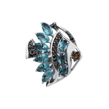 Серебряная брошь Рыба с ювелирными кристаллами и фианитами с родированием