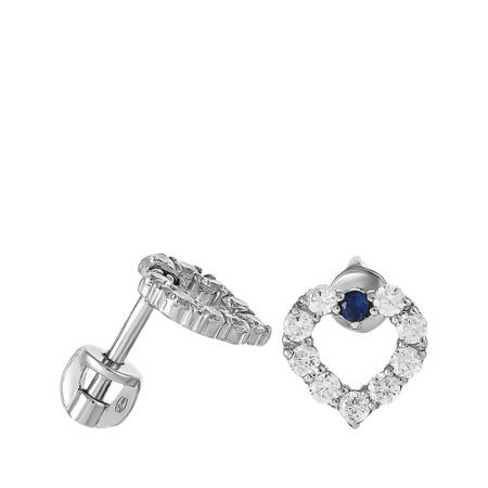 Серьги-пусеты Сердце из серебра с сапфирами и фианитами