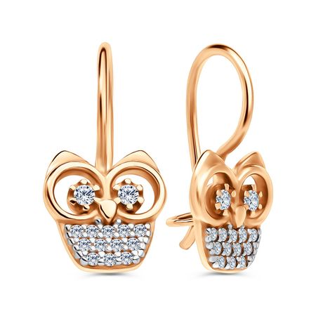 Золотые детские серьги Сова с фианитами