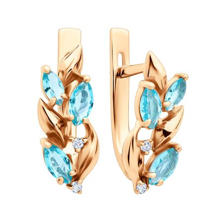 Серебряные серьги с ювелирными кристаллами и фианитами с позолотой