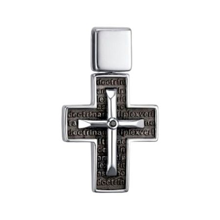 Серебряная подвеска Крест с бриллиантом и родированием