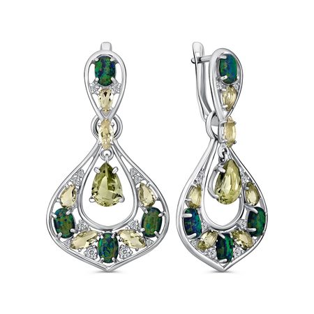 Серебряные серьги с опалами, турмалинами и фианитами