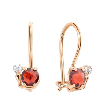 Золотые детские серьги с гранатом и фианитами с родированием