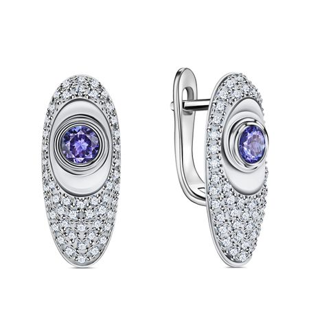 Серебряные серьги с танзанитами и фианитами