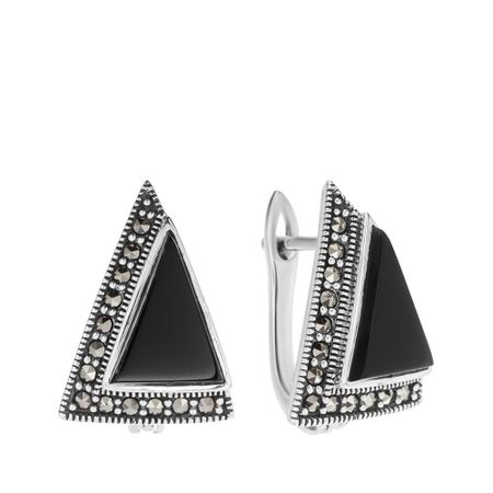 Серебряные серьги с перламутром и марказитами с чернением