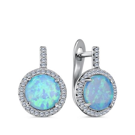 Серебряные серьги с опалами и фианитами с родированием